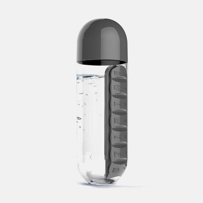 Revolutionary 2-in-1 600ml Water Bottle & Pill Organizer: Stay Hydrated and Organized with 7 Compartments!
