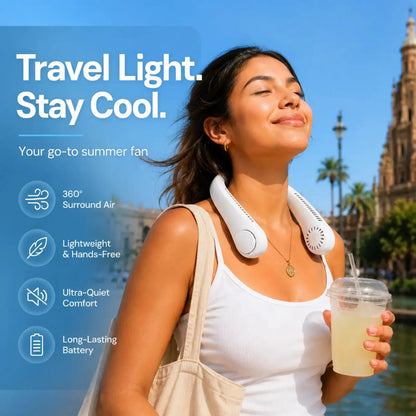 Hands Free Neck Worn Cooling Device, Light Carry Wearable Cooler, Slim U-Shape Frame Design for Summer Trips, Outdoor Activities, Office Use, Daily Commute & Daily Comfort Use