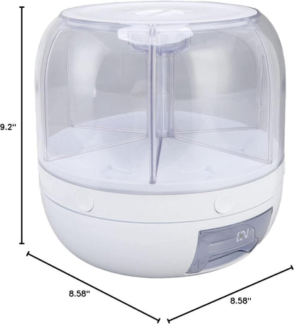 6-Grid 360° Rotating Rice & Grain Storage Container - Convenient 5kg Dry Food Dispenser with Lid for Your Home Kitchen
