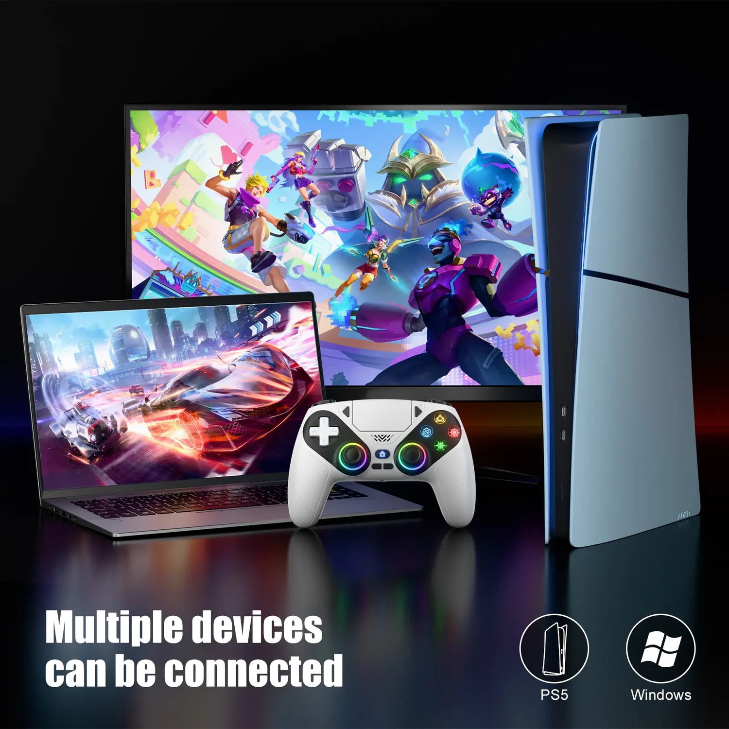 Elevate Your Gaming with the Wireless Gaming Controller Pro for PS5 - Featuring LED RGB Lights, Dual Vibration, Motion Sensing & 1000mAh Fast-Charging Battery