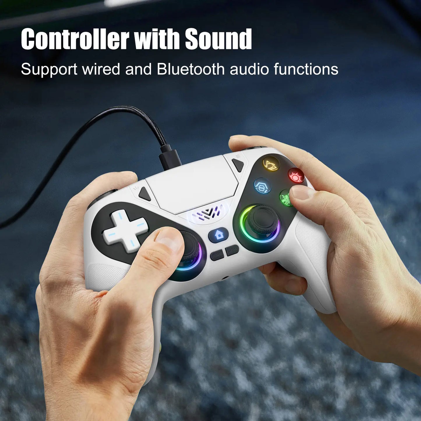 Elevate Your Gaming with the Wireless Gaming Controller Pro for PS5 - Featuring LED RGB Lights, Dual Vibration, Motion Sensing & 1000mAh Fast-Charging Battery