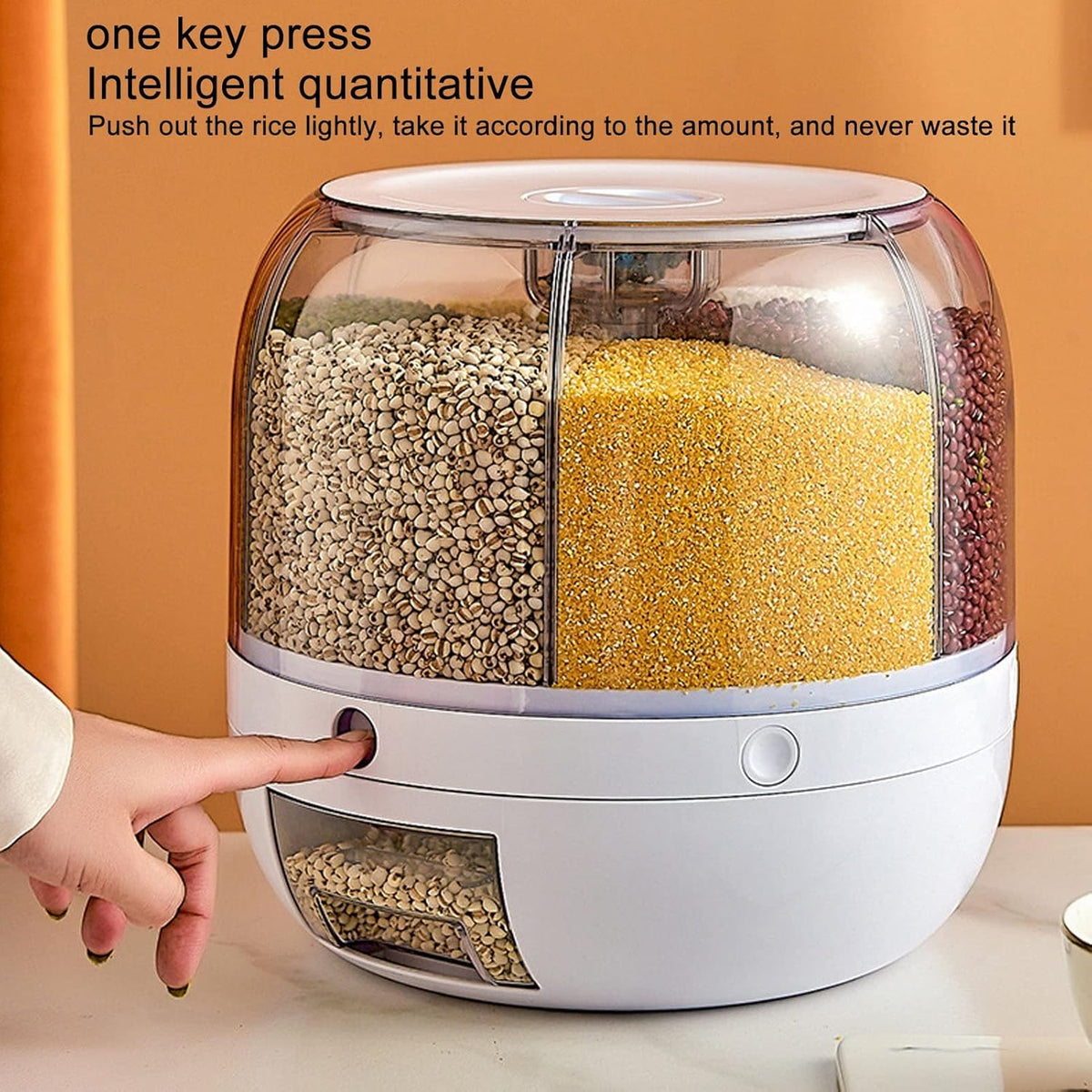 6-Grid 360° Rotating Rice & Grain Storage Container - Convenient 5kg Dry Food Dispenser with Lid for Your Home Kitchen