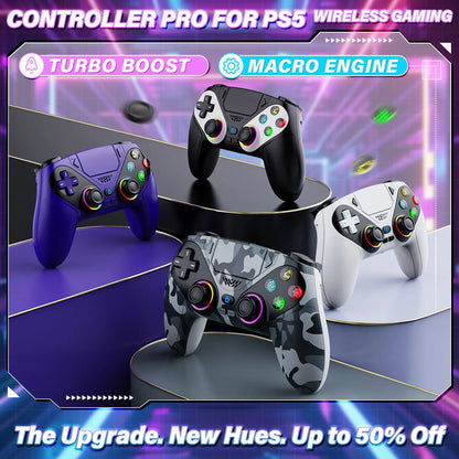 Elevate Your Gaming with the Wireless Gaming Controller Pro for PS5 - Featuring LED RGB Lights, Dual Vibration, Motion Sensing & 1000mAh Fast-Charging Battery