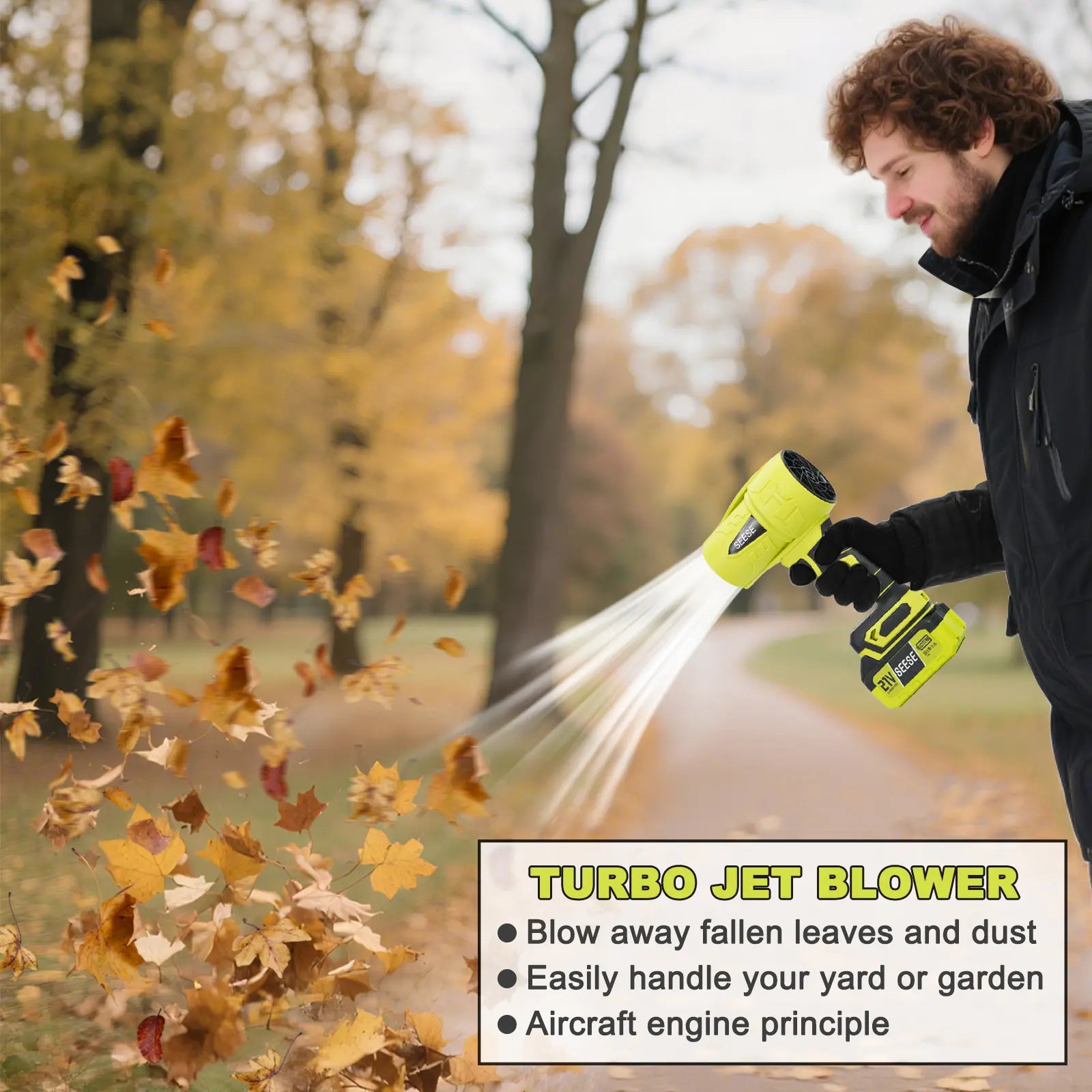 SEESE Turbo Jet Blower - Cordless, Lightweight Leaf and Snow Blower with Pure Copper Motor for Effortless Car Drying and Garden Maintenance