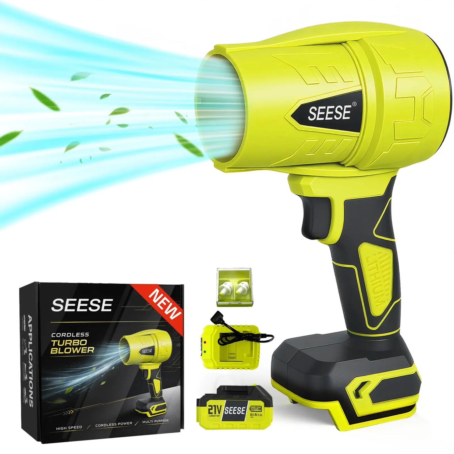 SEESE Turbo Jet Blower - Cordless, Lightweight Leaf and Snow Blower with Pure Copper Motor for Effortless Car Drying and Garden Maintenance