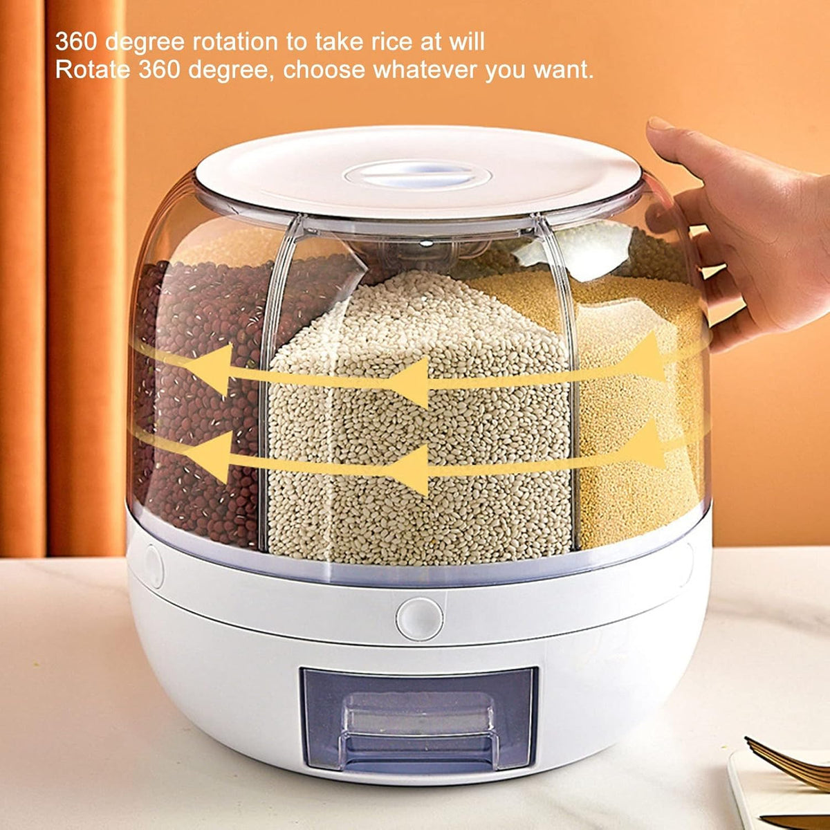 6-Grid 360° Rotating Rice & Grain Storage Container - Convenient 5kg Dry Food Dispenser with Lid for Your Home Kitchen