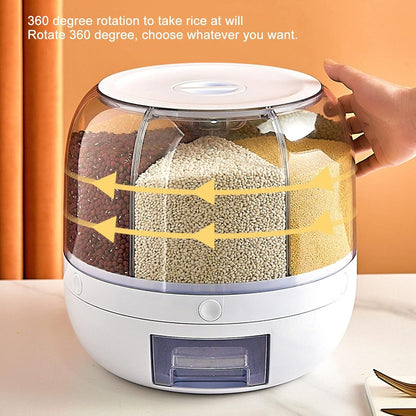 6-Grid 360° Rotating Rice & Grain Storage Container - Convenient 5kg Dry Food Dispenser with Lid for Your Home Kitchen