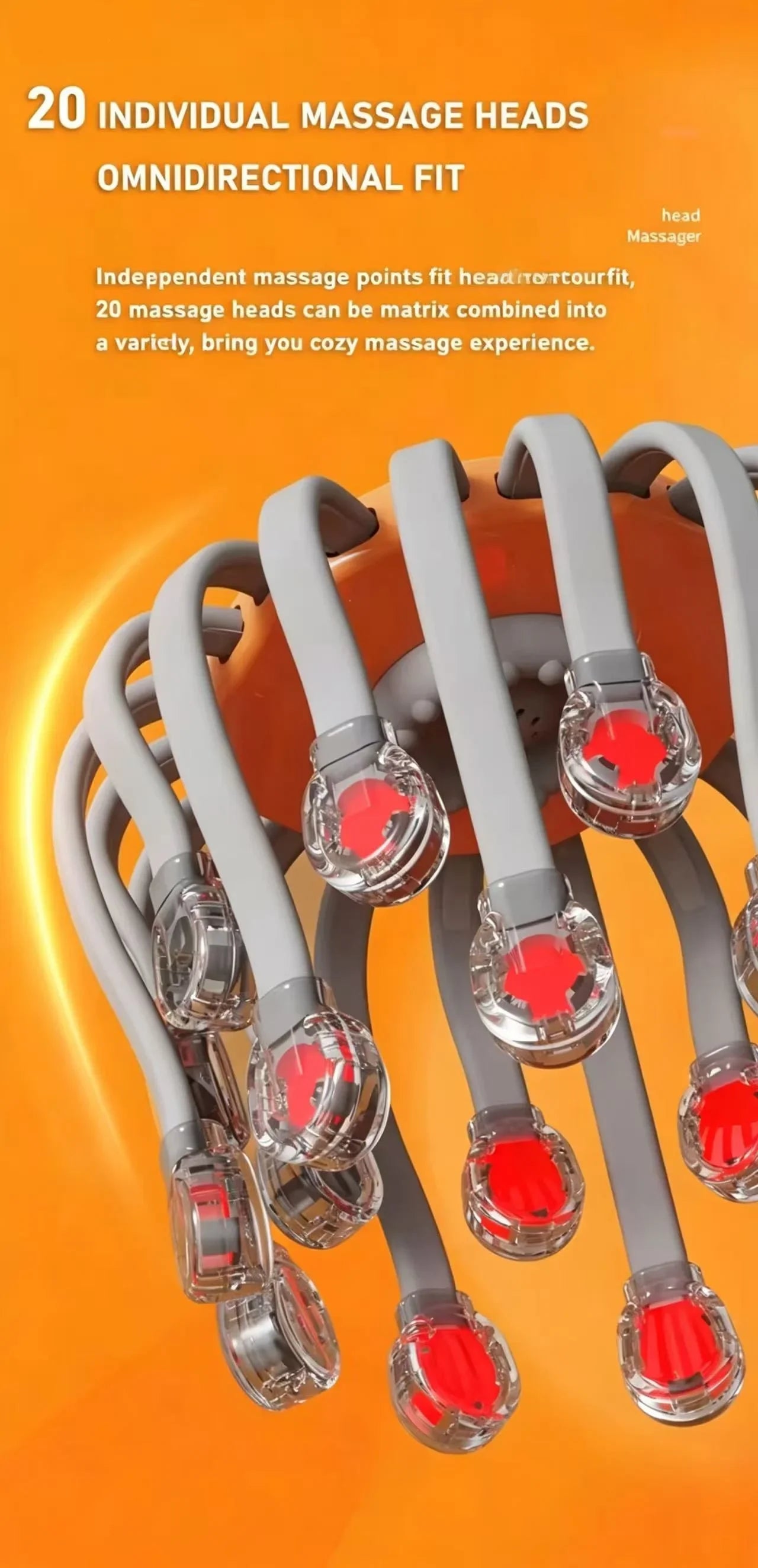 Revitalize Your Relaxation Routine with the Orange Octopus Head Massager - 10/20 Independent Massage Heads for Wireless Scalp Bliss!
