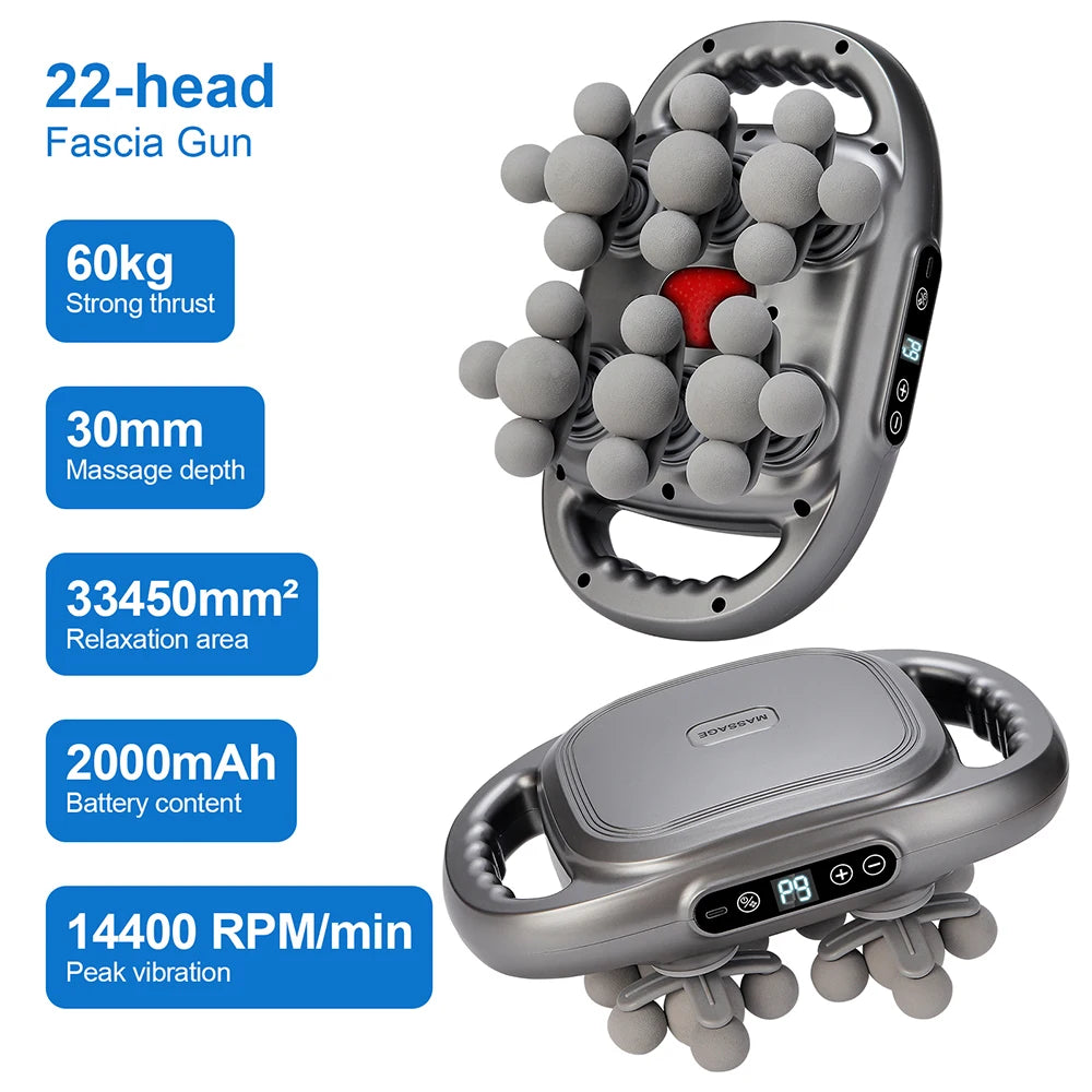 22-Head Fascia Gun High-Frequency Vibration Body Massage Gun Back and Waist Massager Neck Shoulder Massager Muscle Masajeador