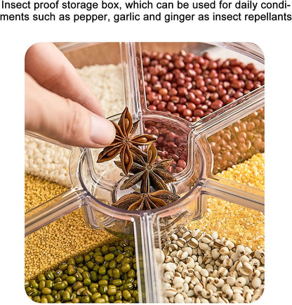 6-Grid 360° Rotating Rice & Grain Storage Container - Convenient 5kg Dry Food Dispenser with Lid for Your Home Kitchen
