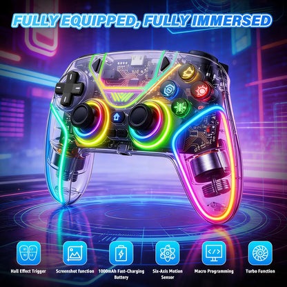 Elevate Your Gaming with the Wireless Gaming Controller Pro for PS5 - Featuring LED RGB Lights, Dual Vibration, Motion Sensing & 1000mAh Fast-Charging Battery