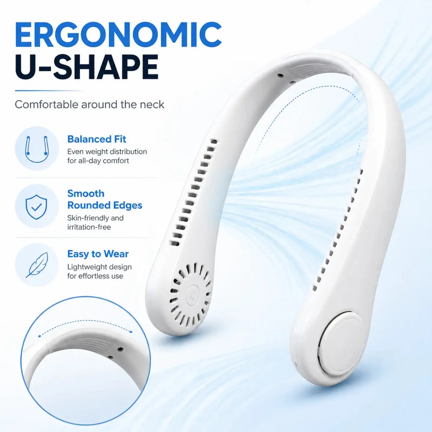Hands Free Neck Worn Cooling Device, Light Carry Wearable Cooler, Slim U-Shape Frame Design for Summer Trips, Outdoor Activities, Office Use, Daily Commute & Daily Comfort Use